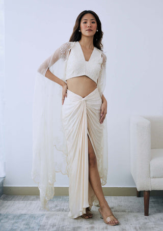 Lavanya Ahuja-Ivory Satin Draped Skirt And Blouse-INDIASPOPUP.COM