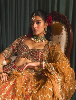 Aziza Red Raw Silk Lehenga Set by Roqa available on Indiaspopup.com