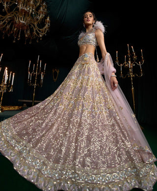 Shirin Lavender Sequins Lehenga Set by Roqa available on Indiaspopup.com