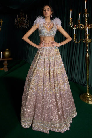 Shirin Lavender Sequins Lehenga Set by Roqa available on Indiaspopup.com