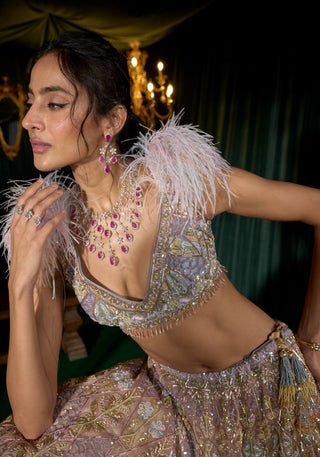 Shirin Lavender Sequins Lehenga Set by Roqa available on Indiaspopup.com