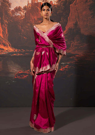 Ekaya-Garnet Handwoven Silk Sari And Unstitched Blouse-INDIASPOPUP.COM