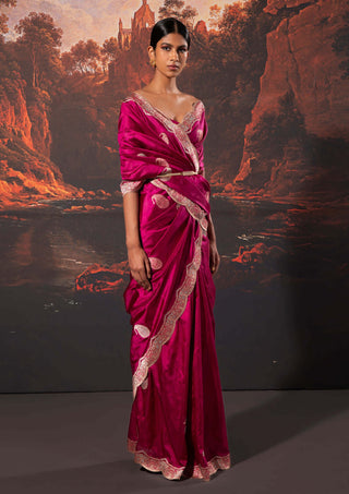 Ekaya-Garnet Handwoven Silk Sari And Unstitched Blouse-INDIASPOPUP.COM