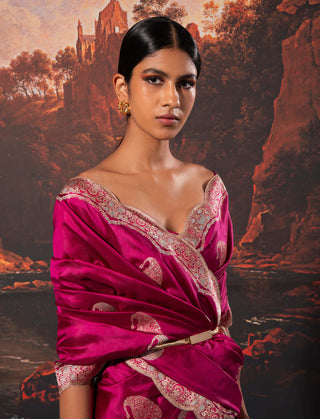 Ekaya-Garnet Handwoven Silk Sari And Unstitched Blouse-INDIASPOPUP.COM