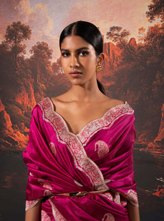 Ekaya-Garnet Handwoven Silk Sari And Unstitched Blouse-INDIASPOPUP.COM
