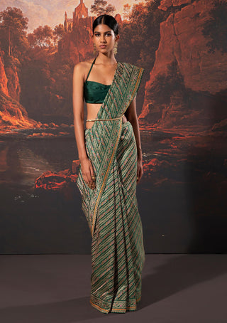 Ekaya-Green Handwoven Silk Sari And Unstitched Blouse-INDIASPOPUP.COM