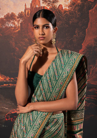 Ekaya-Green Handwoven Silk Sari And Unstitched Blouse-INDIASPOPUP.COM