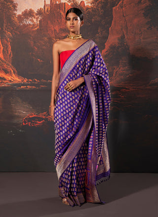 Ekaya-Purple Handwoven Silk Sari And Unstitched Blouse-INDIASPOPUP.COM