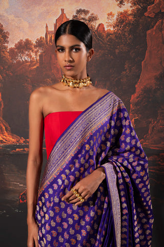 Ekaya-Purple Handwoven Silk Sari And Unstitched Blouse-INDIASPOPUP.COM