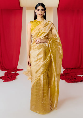 Ekaya-Yellow Tissue Sari-INDIASPOPUP.COM