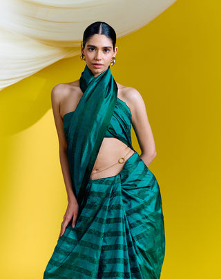 Ekaya-Handwoven Green Silk Sari With Unstitched Blouse-INDIASPOPUP.COM