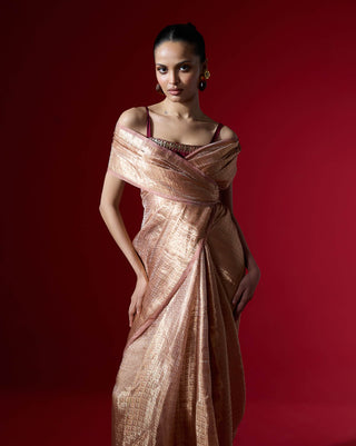 Ekaya Champagne Peach Fizz Sari available on indiaspopup