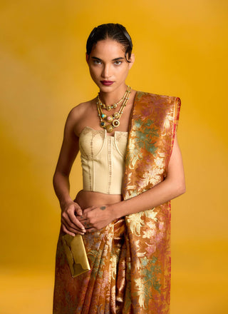 Ekaya Amber Orange Sari available on indiaspopup