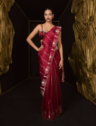 Ekaya Maroon Together Always Sari available on indiaspopup