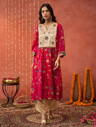 Red Shree Chintz Chanderi Kurta Set by Shivani Bhargava available on Indiaspopup.com