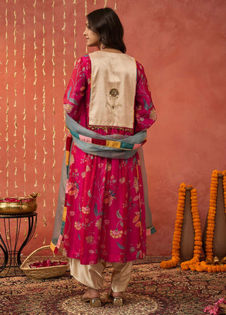 Red Shree Chintz Chanderi Kurta Set by Shivani Bhargava available on Indiaspopup.com
