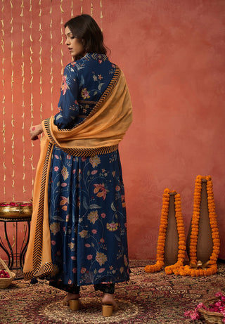 Blue Bela Chintz Embroidered Anarkali Set by Shivani Bhargava available on Indiaspopup.com