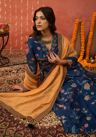 Blue Bela Chintz Embroidered Anarkali Set by Shivani Bhargava available on Indiaspopup.com