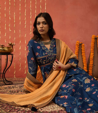 Blue Bela Chintz Embroidered Anarkali Set by Shivani Bhargava available on Indiaspopup.com