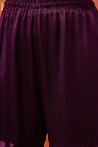 Purple Silk Embroidered Short Kurta And Sharara Set by Shivani Bhargava available on Indiaspopup.com