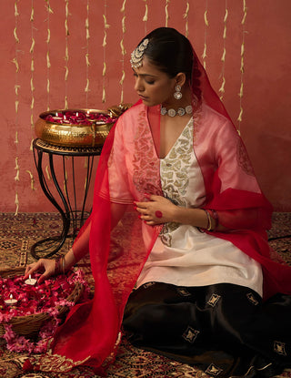 Ivory Roli Silk Embroidered Short Kurta And Sharara Set by Shivani Bhargava available on Indiaspopup.com