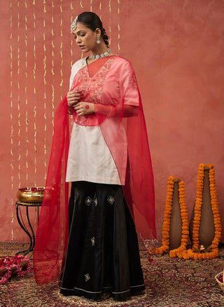 Ivory Roli Silk Embroidered Short Kurta And Sharara Set by Shivani Bhargava available on Indiaspopup.com