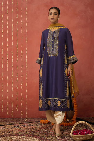 Purple Rani Embroidered Kali Kurta Set by Shivani Bhargava available on Indiaspopup.com