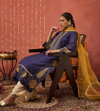 Purple Rani Embroidered Kali Kurta Set by Shivani Bhargava available on Indiaspopup.com