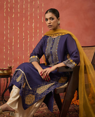 Purple Rani Embroidered Kali Kurta Set by Shivani Bhargava available on Indiaspopup.com