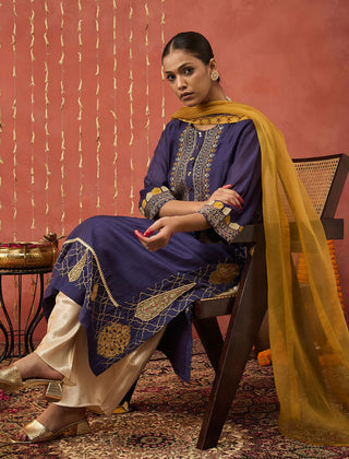 Purple Rani Embroidered Kali Kurta Set by Shivani Bhargava available on Indiaspopup.com