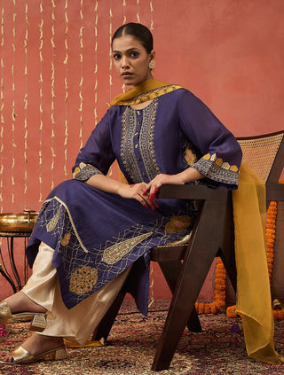 Purple Rani Embroidered Kali Kurta Set by Shivani Bhargava available on Indiaspopup.com