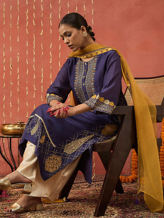 Purple Rani Embroidered Kali Kurta Set by Shivani Bhargava available on Indiaspopup.com