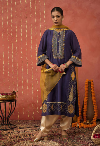 Purple Rani Embroidered Kali Kurta Set by Shivani Bhargava available on Indiaspopup.com