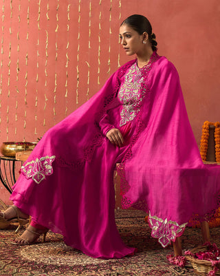 Fuchsia Pink Shubha Embroidered Anarkali Set by Shivani Bhargava available on Indiaspopup.com