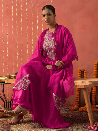 Fuchsia Pink Shubha Embroidered Anarkali Set by Shivani Bhargava available on Indiaspopup.com
