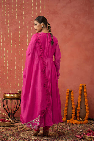 Fuchsia Pink Shubha Embroidered Anarkali Set by Shivani Bhargava available on Indiaspopup.com