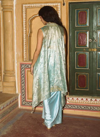Powder blue drape satin skirt and cape set
