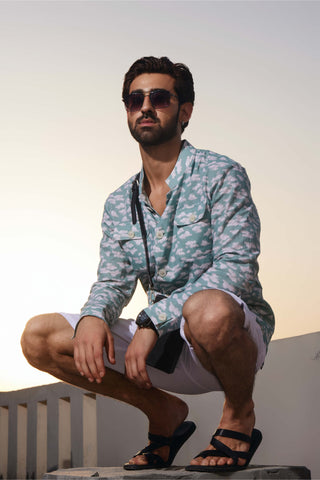 Chatenya Mittal-Cloud Blue Print Shacket-INDIASPOPUP.COM