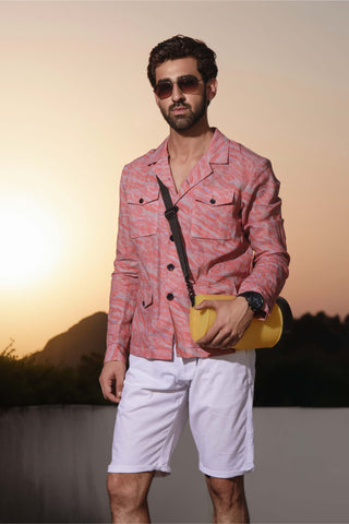 Chatenya Mittal-Red Print Linen Shacket-INDIASPOPUP.COM