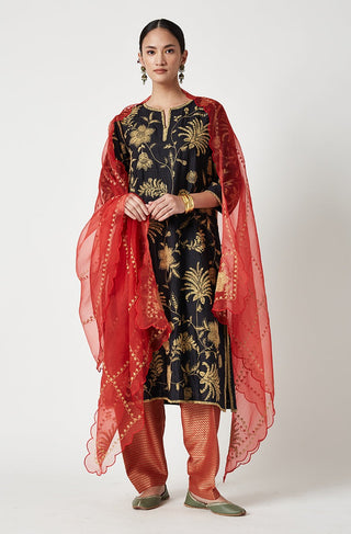 Payal Pratap-Black Red Malika Embroidered Kurta Set-INDIASPOPUP.COM