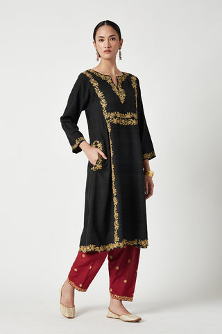Payal Pratap-Black Wine Ishtar Embroidered Kurta Set-INDIASPOPUP.COM