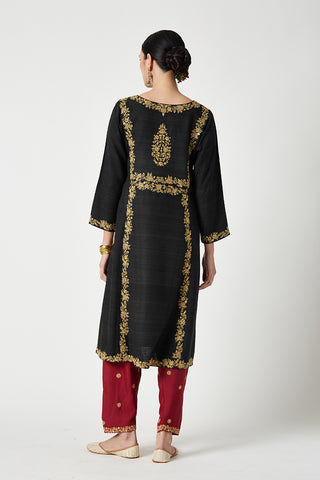 Payal Pratap-Black Wine Ishtar Embroidered Kurta Set-INDIASPOPUP.COM