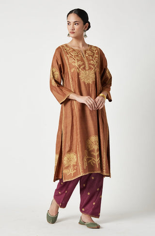 Payal Pratap-Rust Mariam Embroidered Kurta And Pants-INDIASPOPUP.COM
