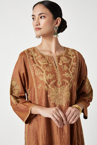 Payal Pratap-Rust Mariam Embroidered Kurta And Pants-INDIASPOPUP.COM