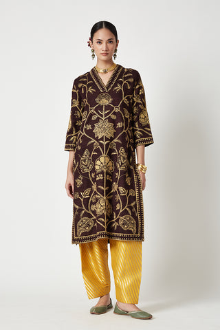 Payal Pratap-Brown Yellow Aabidah Embroidered Kurta Set-INDIASPOPUP.COM
