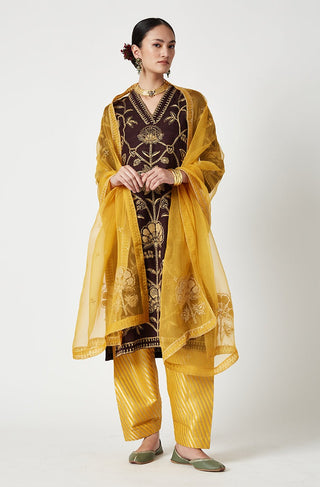 Payal Pratap-Brown Yellow Aabidah Embroidered Kurta Set-INDIASPOPUP.COM