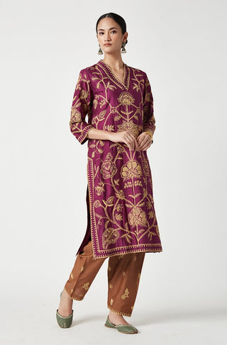 Payal Pratap-Wine Benazir Embroidered Kurta And Pants-INDIASPOPUP.COM