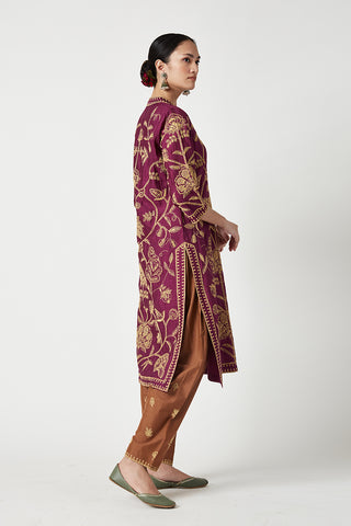 Payal Pratap-Wine Benazir Embroidered Kurta And Pants-INDIASPOPUP.COM