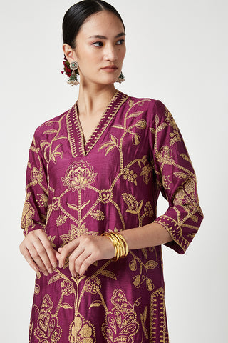 Payal Pratap-Wine Benazir Embroidered Kurta And Pants-INDIASPOPUP.COM