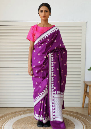 Dharki By Brijesh Gupta-Salal Buti Purple Sari-INDIASPOPUP.COM
